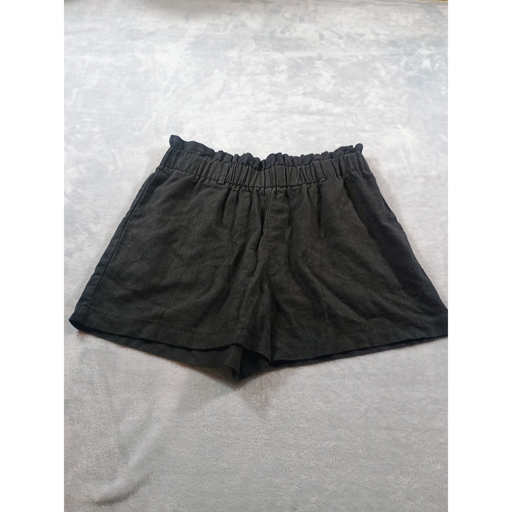 Current‎ Air Women Paperbag Waist Linen Blend Shorts Black L Elastic Waist
